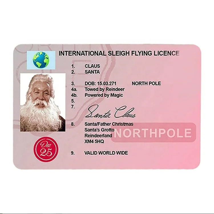 yuwei Santa Driver License Sleigh Flight Licence Santa ID Card Christmas Eve Party Supplies Christmas Eve Driving Licence