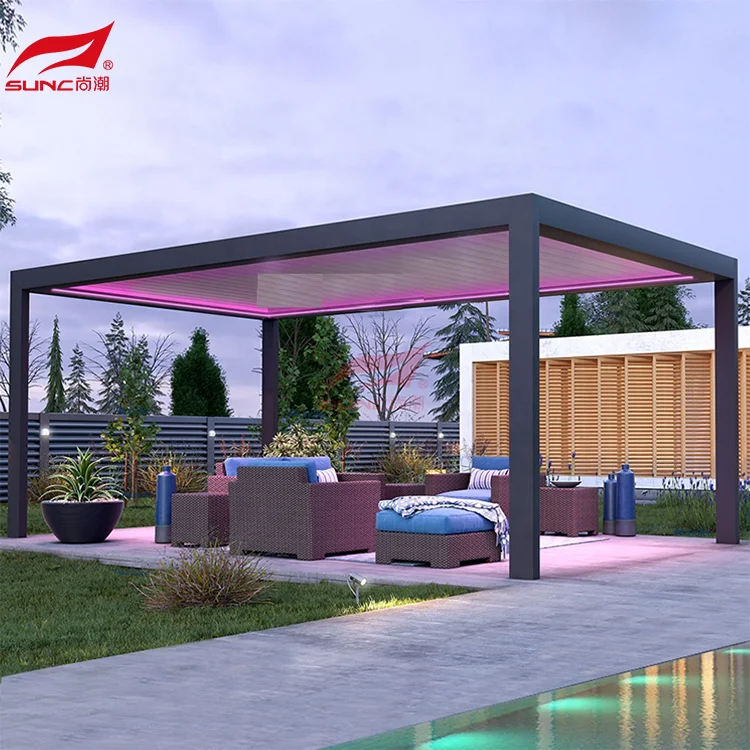 Gazebo Pergola Motorized Louvered Waterproof Garden Pergola Gazebo High Quality Electric wholesale  Aluminium Outdoor Aluminum