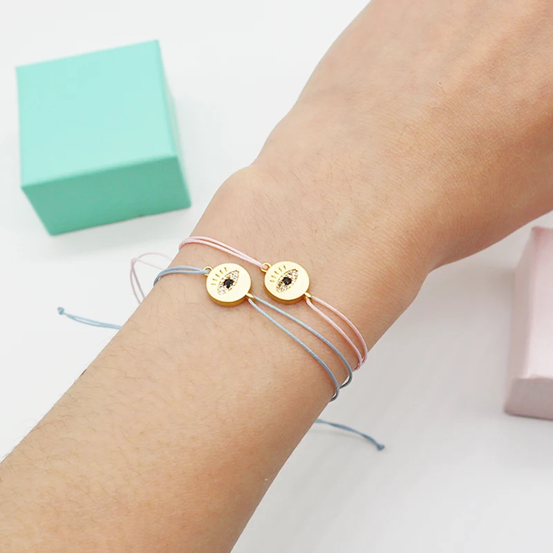 Wholesale good quality 18K gold plated turkish eye rope string adjustable bracelet evils eye bracelet