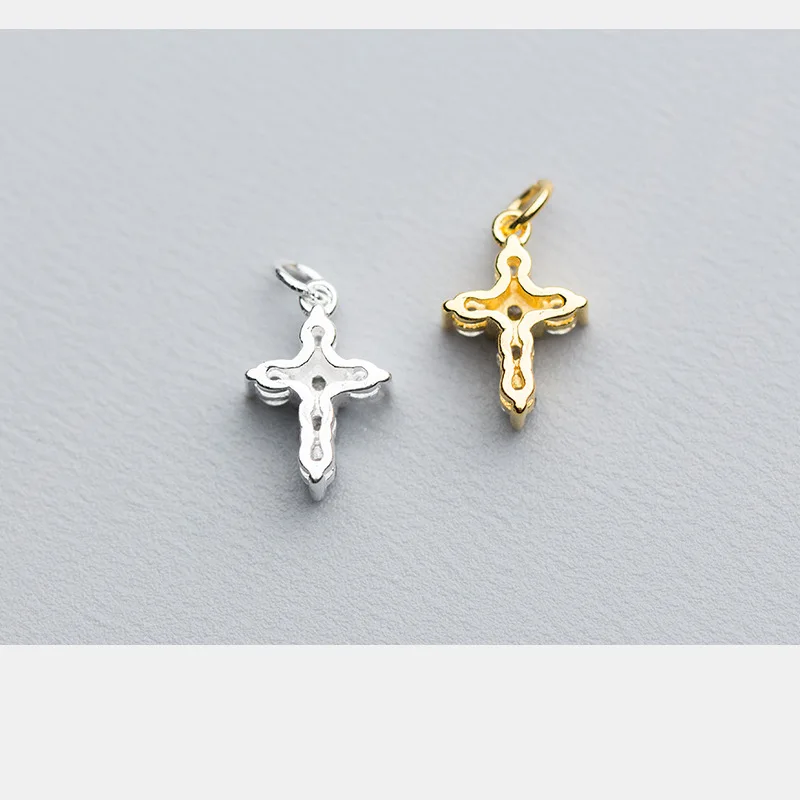 Vintage 18k Gold Plated S925 Sterling Silver Cubic Zircon Cross Pendant Charms For DIY Necklace Bracelet Earrings Jewelry Making