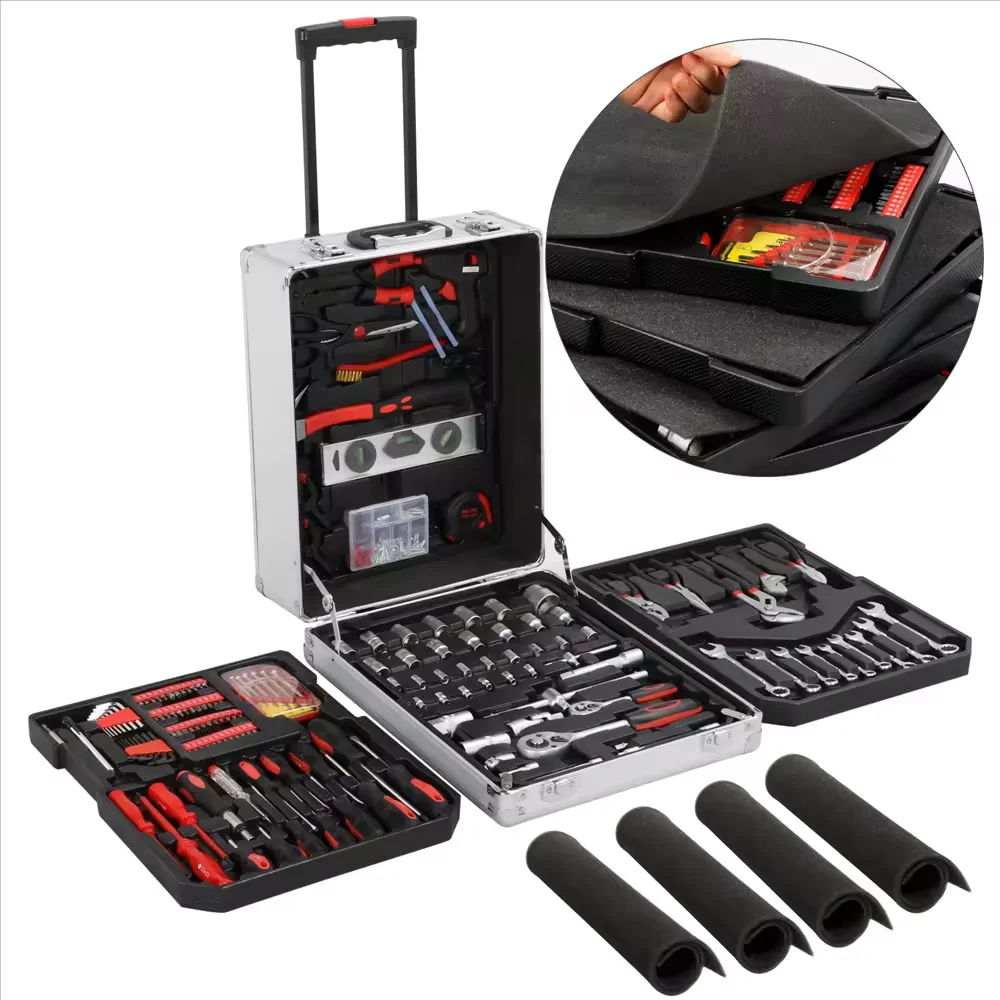 Customized design aluminum case 186pcs swiss kraft household automotive tools set for car repairing