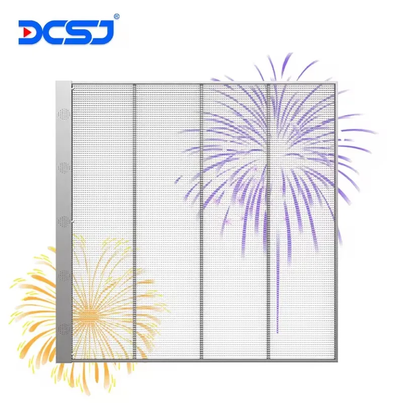 DCSJ See Through Full Color High Brightness P3.9 P7.8 Mesh Grille Large Indoor Transparent Glass LED Display Panel Screen