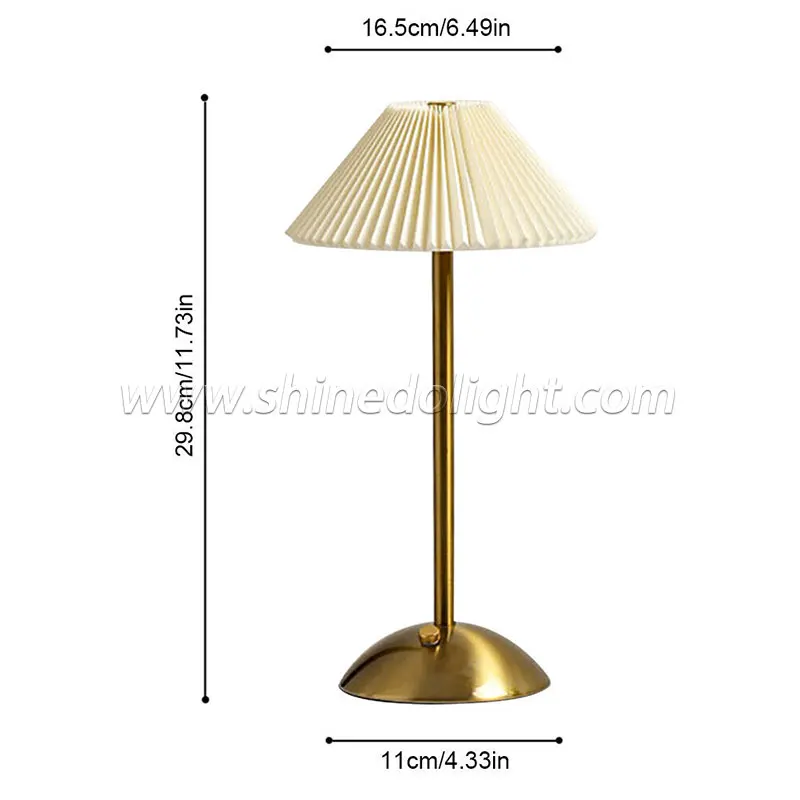 Modern Rechargeable Cordless Touch Control Dimmable Metal Table Lamp Pleated Table Lamp Vintage Rattan USB Warm White