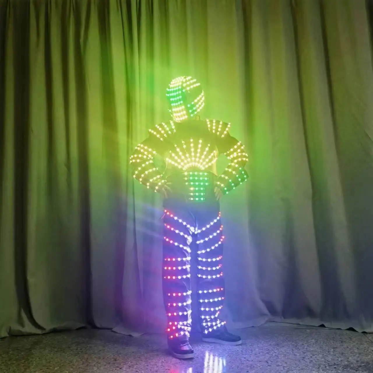 Adult RGB Flashing LED Robot Costume Light with Helmet for Stage Performance for party and event