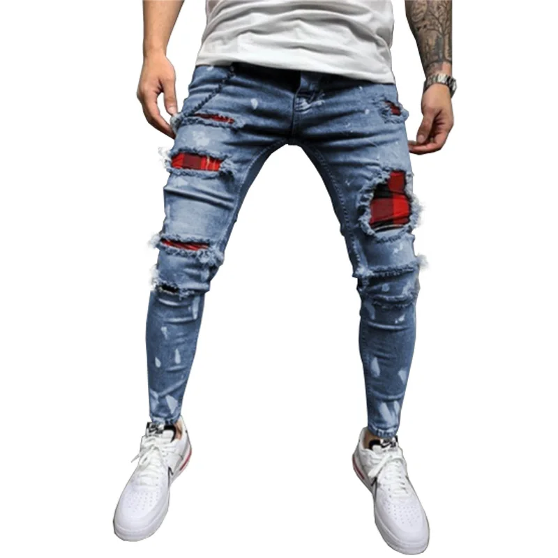 Wholesale China Factory Made High Quality Skinny Stretch Jeans Popular Ripped Denim Jeans Pants for Men