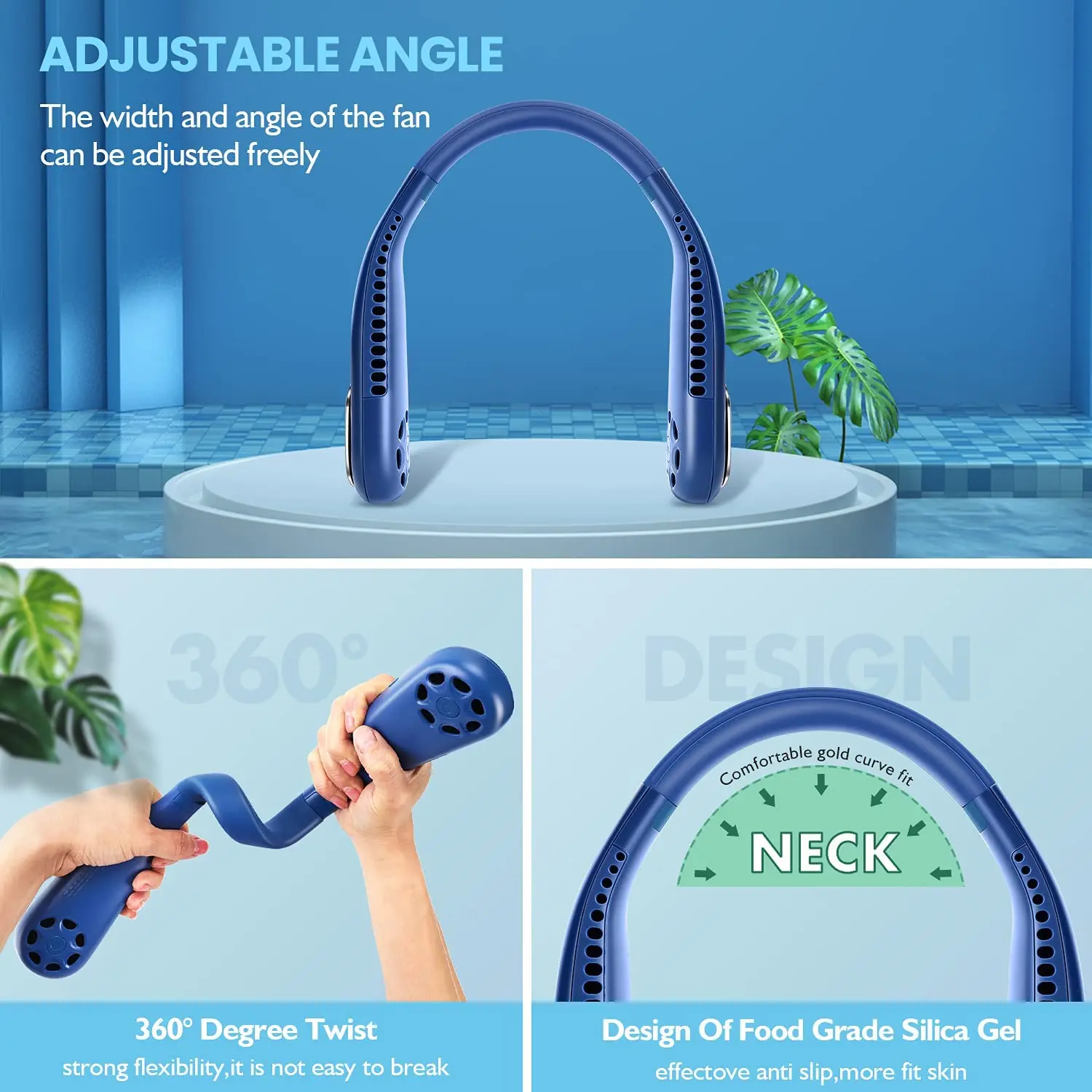 2023 hot sale 4000mA mini portable summer cooling hanging neck fan air conditioner wireless bladeless neck fan rechargeable