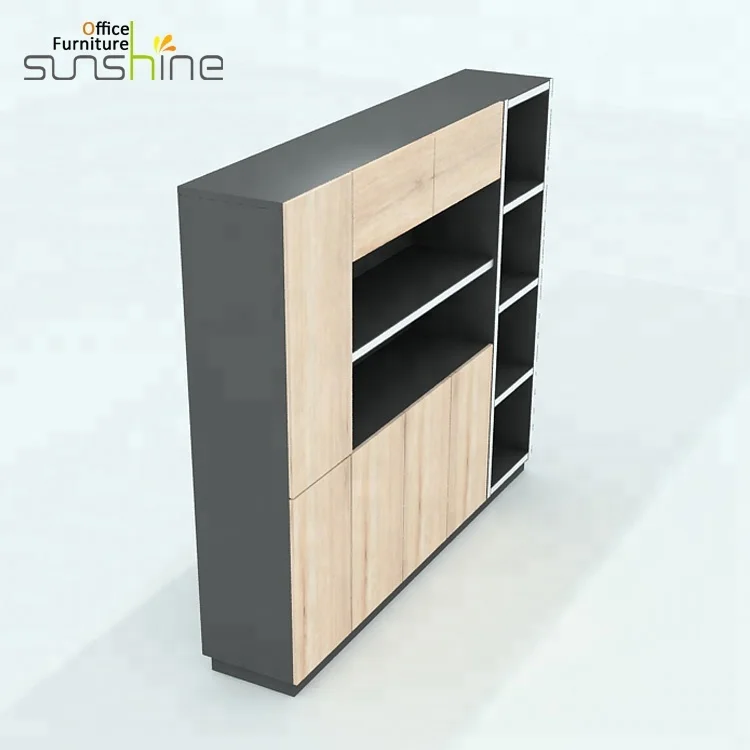 Wooded Vertical Design Drawer Top Style Use Glass Door Library Rack Case Book Shelf Minimalist Melamine Boss Document Furniture