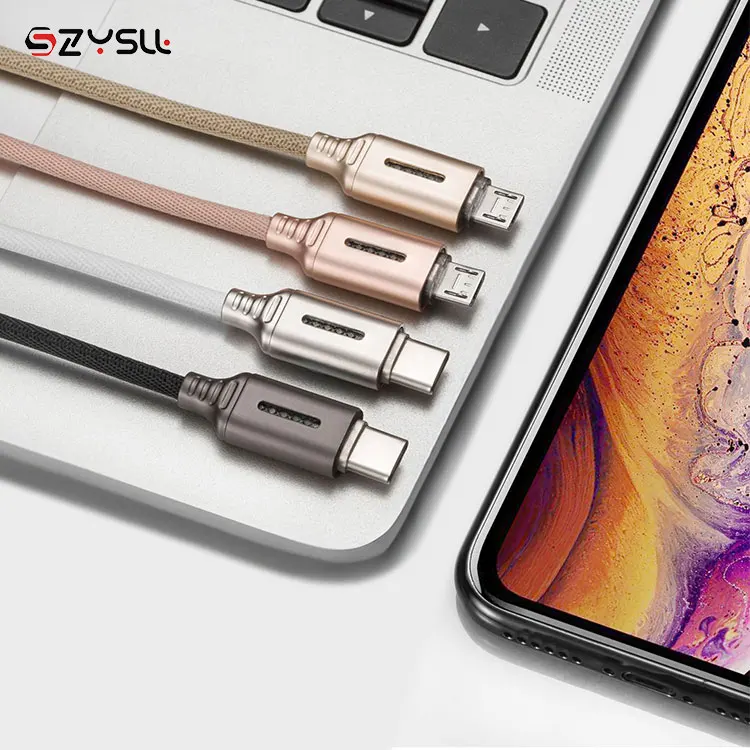 
2019 Fast Charging Aluminum Alloy Type-C 8-Pin Mini Charger Type C Data Nylon Braided Smart Automatic power-off USB Cable 