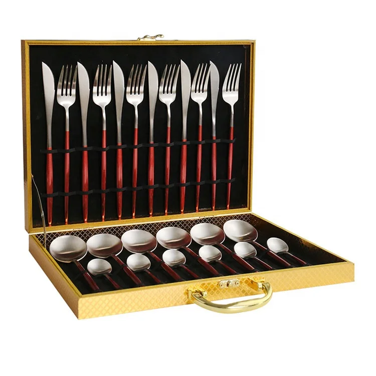 
Bulk 24 piece Titanium dinnerware Stainless Steel Golden Flatware cutipol Pink Gold Plated cutlery Set for Service 6 