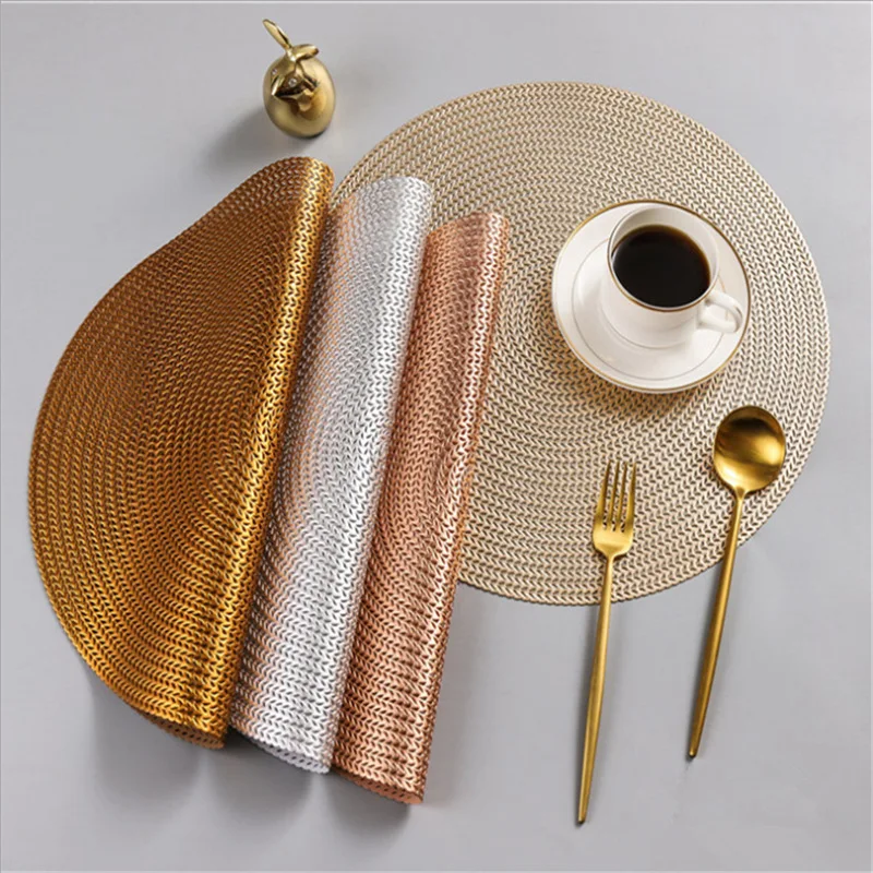 38CM Rose gold Round PVC Placemat Kitchen Dining Table Mats Steak Pad Anti-scalding Insulation Pads for Nordic  Home Decor