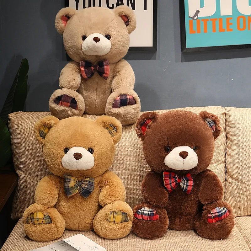 Custom wholesale cloth plaid bow tie gentleman teddy bear big plush toy