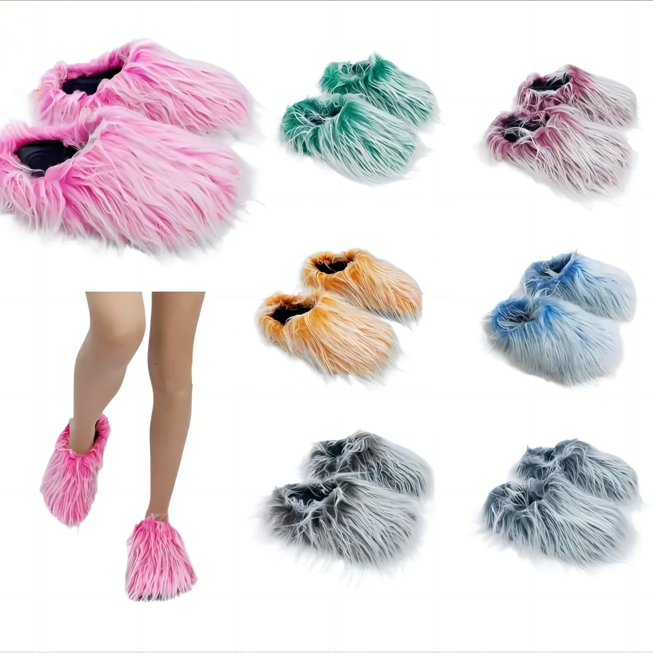 2024 Hot Sale Fuzzy Slippers Solid Color Chic Cozy Commuting Slippers Big Size Fashion Women Closed Toe Fur Slipper