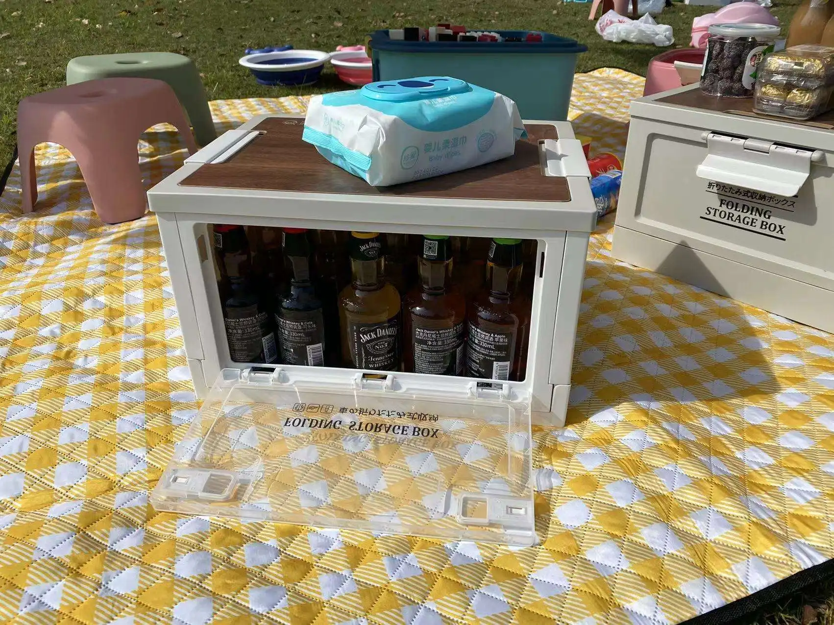 Car Toy Trunk Camping Garden Collapsible Plastic Folding Box With Wooden Lid