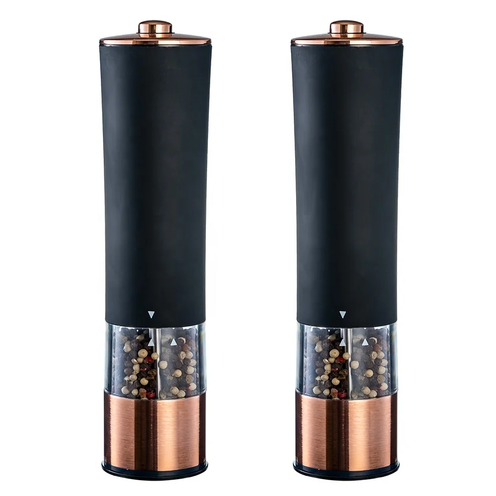 Luxury rose gold electric salt and pepper seasoning mill adjustable coarseness electric black pepper grinder set for kitchen