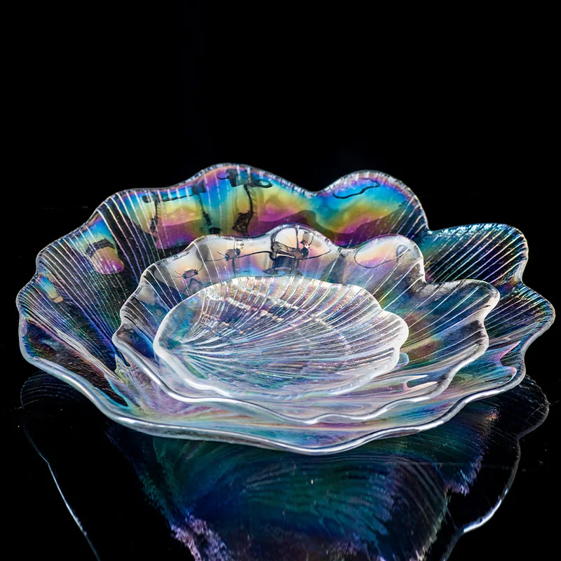 Cute creative clear glassware round shape crystal glass dinner serving plate daily used kitchenware in home