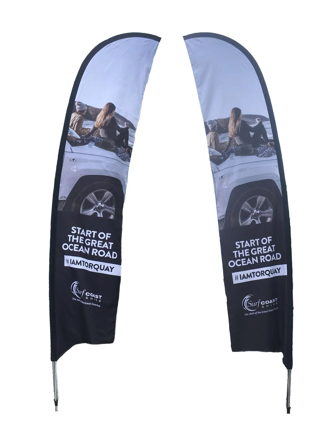 Premium Polyester Double Sided Teardrop Feather Shaped Beach Flags Banners For Trade Show