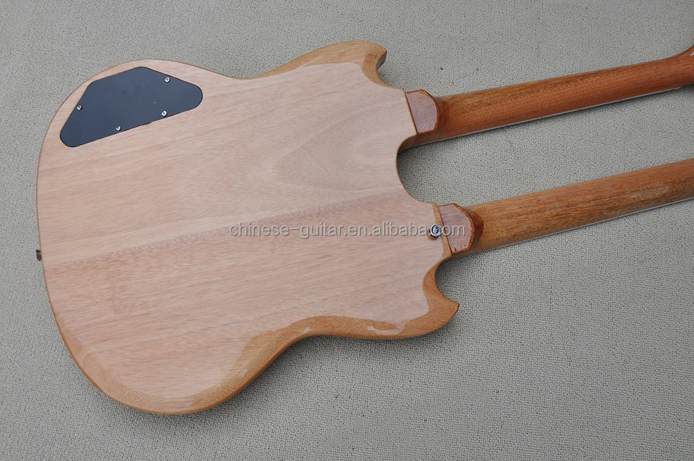 Flyoung Natural wood color Cheap Price Double Neck 6 + 12 Strings Electric Guitar Fretless Guitar