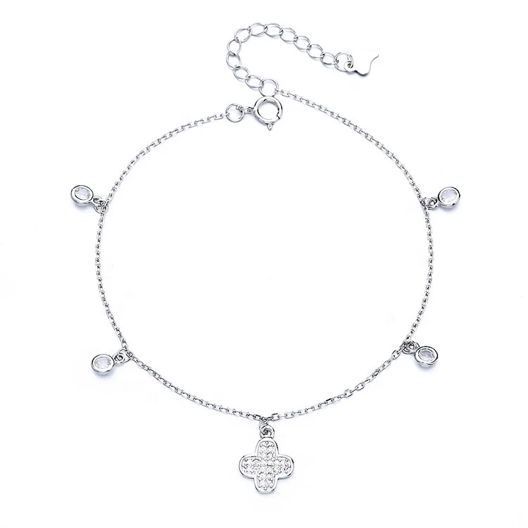 Factory Mini Clover Charm Pure Silver 925 Link Chain Bracelet for Girls Gift