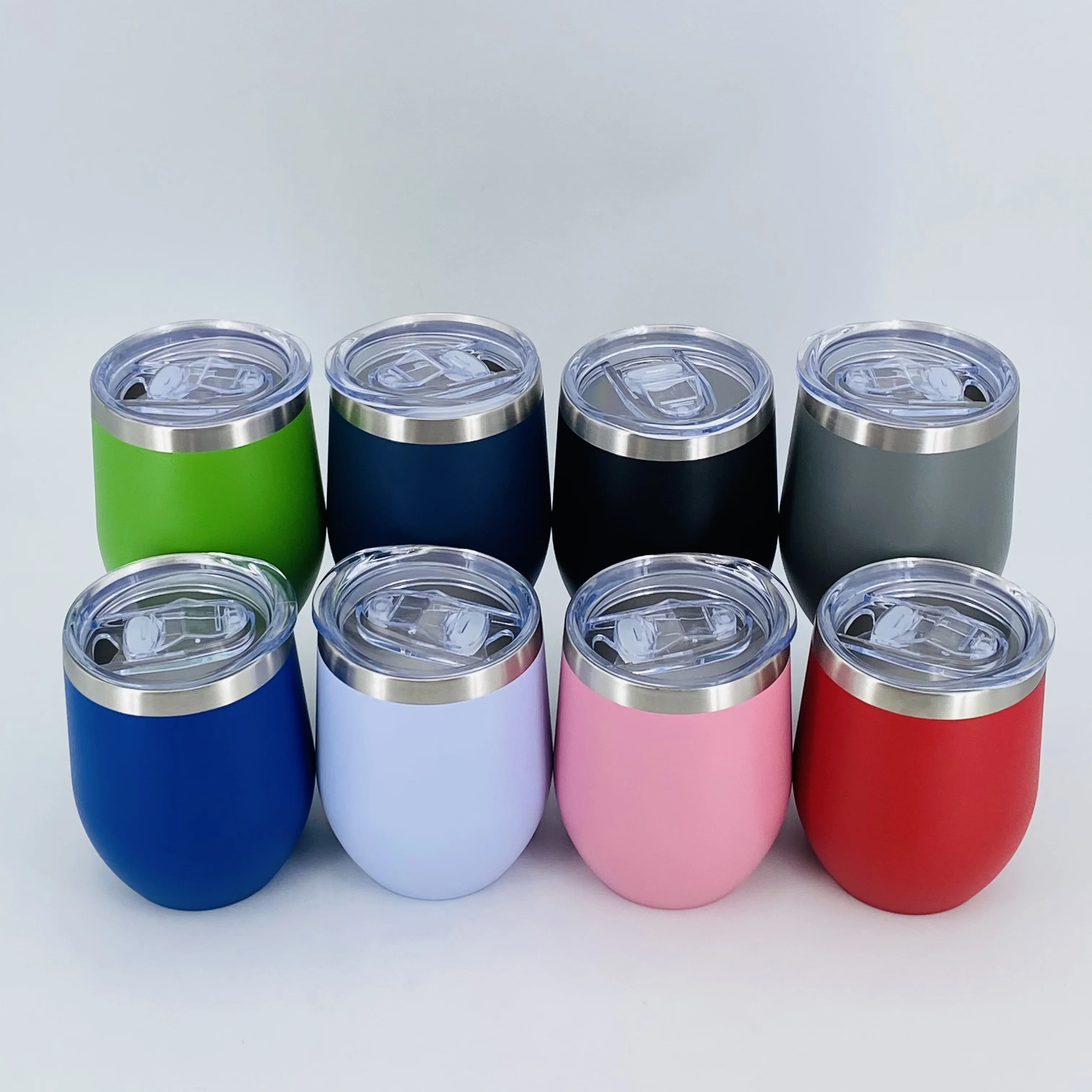 High Quality 12oz Logo Customizable Wine Tumbler Stainless Steel Powder Coated Double Wall Egg Shape Insulation Wine Tumblers
