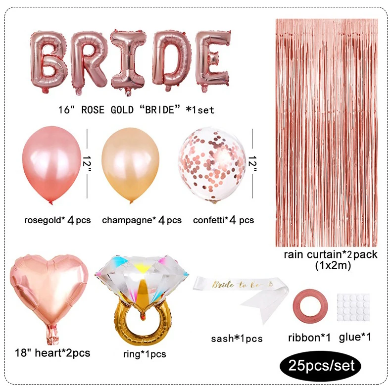 
Factory price Bachelorette Party Decorations Bridal Shower 25 pieces balloon set Letter Foil Balloons Diamond Ring Balloon 