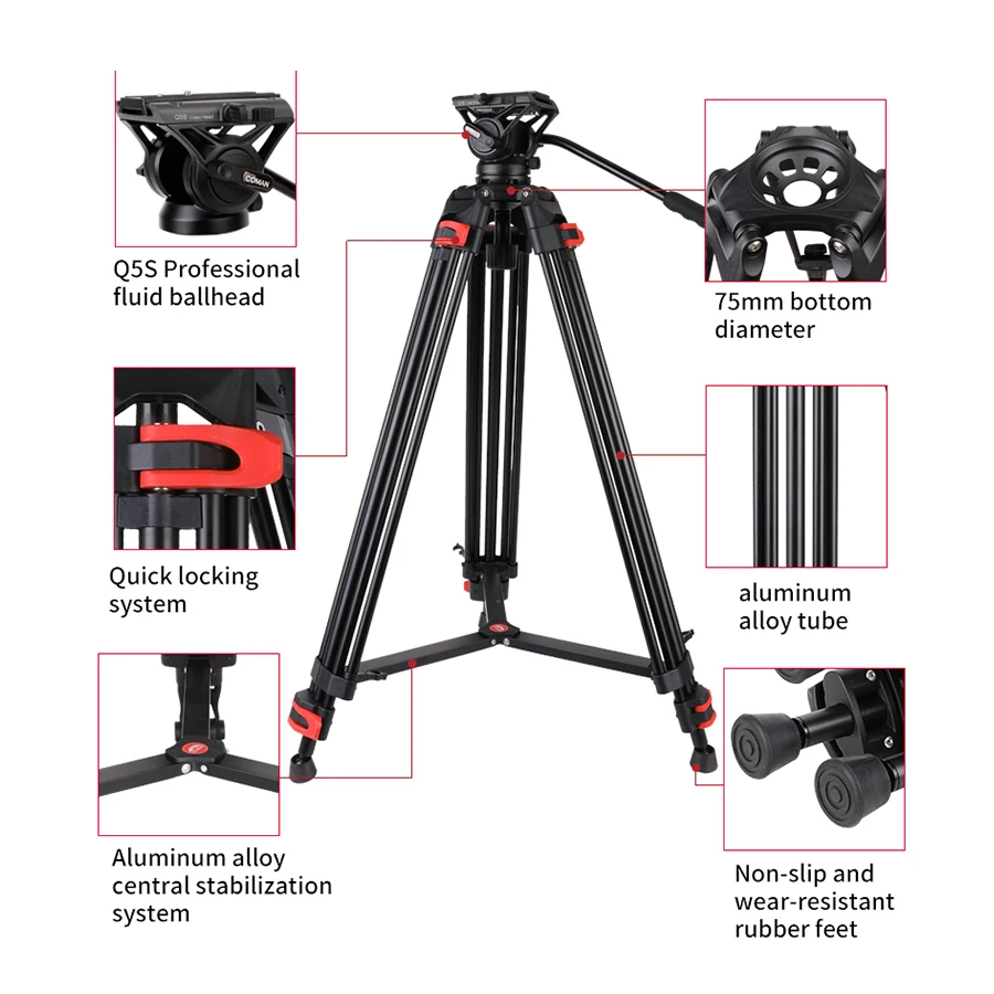 Professional Heavy Duty Aluminium Video Camera Tripod with Fluid Head