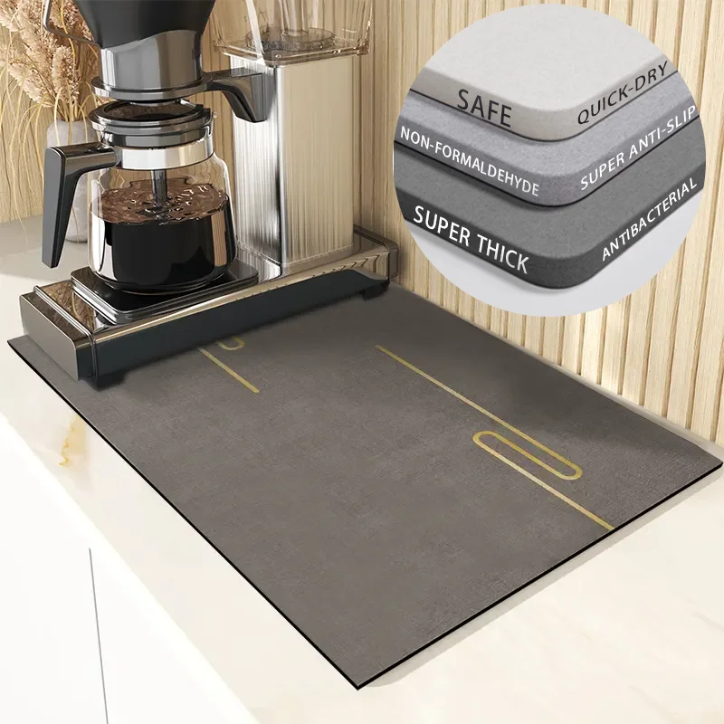 Kitchen Countertop Coffee Bar Draining Mat Water Absorbent Pad Diatomite Drying Dishes Drain Mat Modern Draining Mat