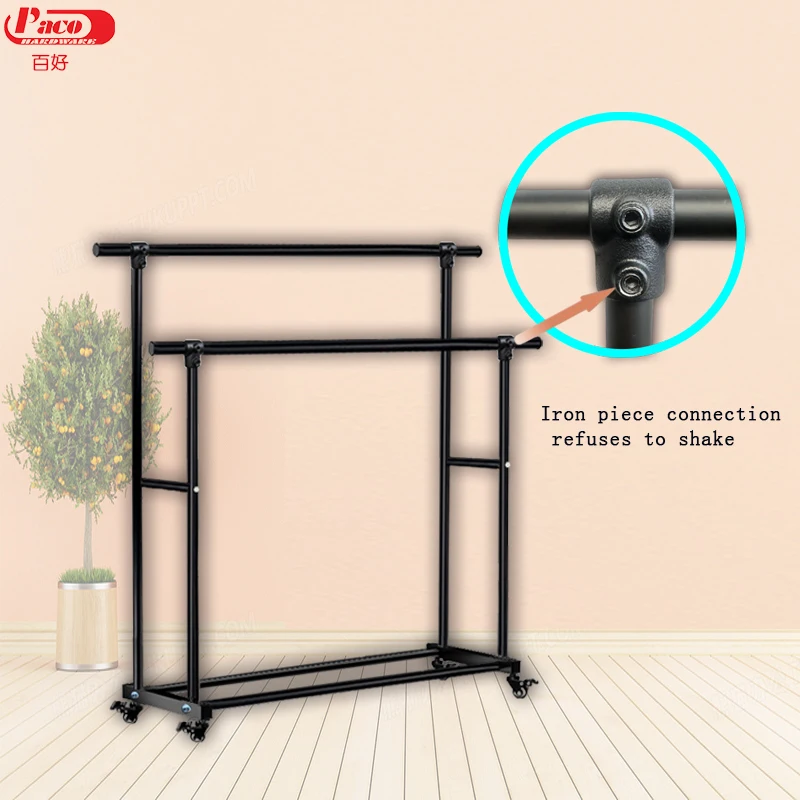 Heavy Duty Double Rod Garment Clothing Rack Rail Rolling Clothes Organizer on Wheels