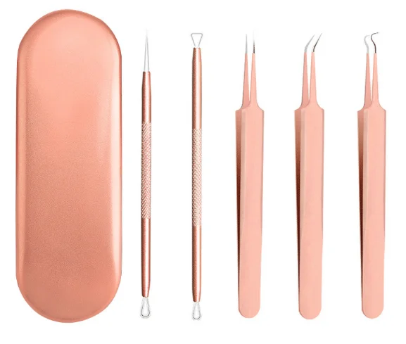 5pcs/set Rose Gold Professional Blackhead Removal kit, Comedone Extractor kit, Acne Removal Kit