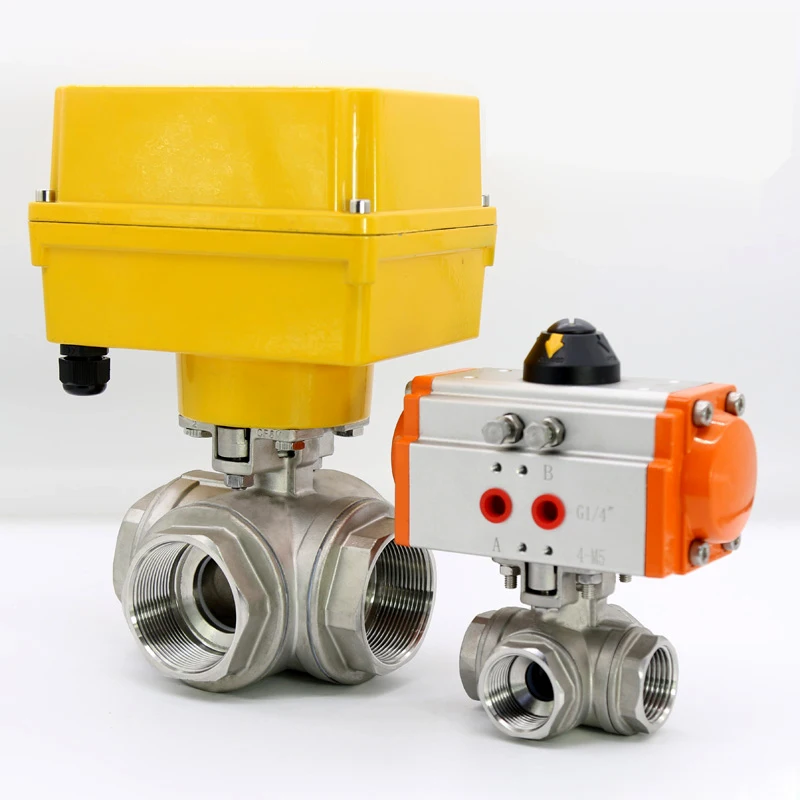 TKFM High platform stainless steel four 4 way screw electric pneumatic ball valve