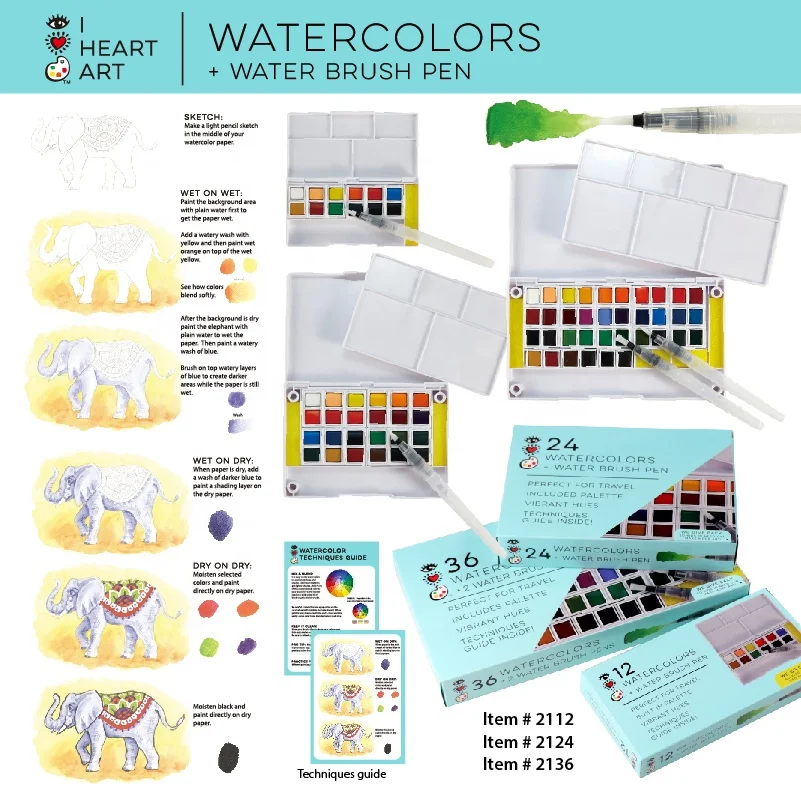 Professional Travel Pocket watercolor paint set 42 with 1 Round Water Brushes