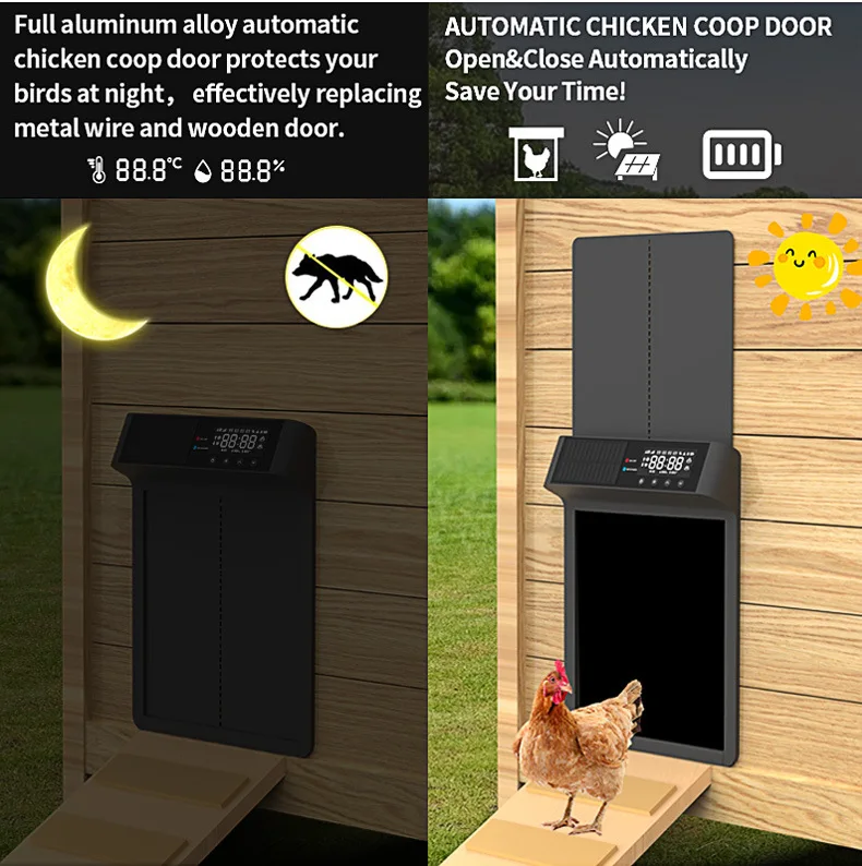 2024 New Automatic Chicken Coop Door Solar Powered Waterproof Automatic Chicken Coop Door With Display With Automatic Timer Lift