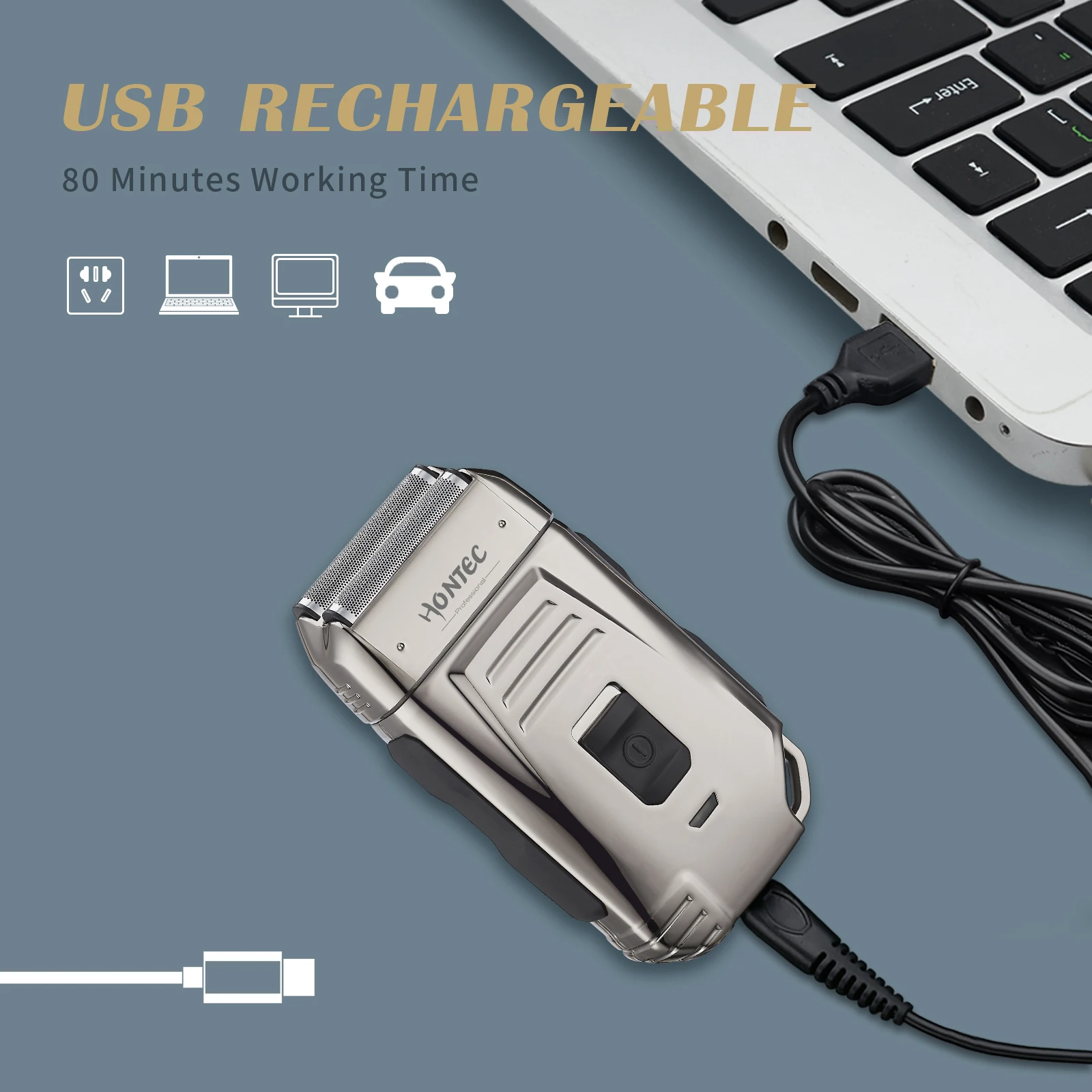 Hontec MR-108A staggered-head foil shaver blade portable USB rechargeable face beards shaving machine IPX6 waterproof  razor