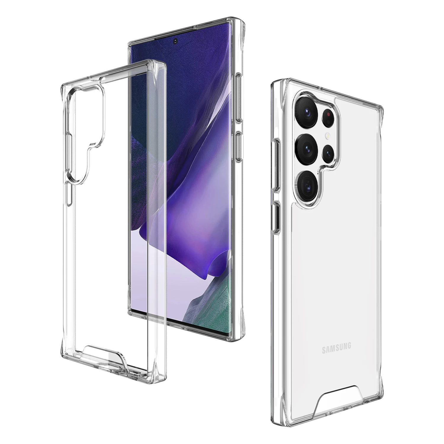 Space Clear Case For Samsung S23 S22 S21 S20 Plus Ultra FE A14 5G Note20 TPU PC Transparent Soft Anti-drop Plating Buttons Cover