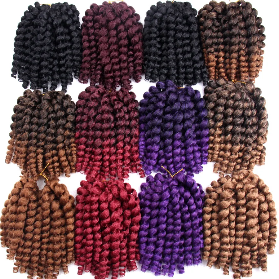 
8inch Ombre Synthetic Jumpy Wand Curl Crochet Braids 20strands Jamaican Bounce Synthetic Crochet Hair Extension For Black Women 