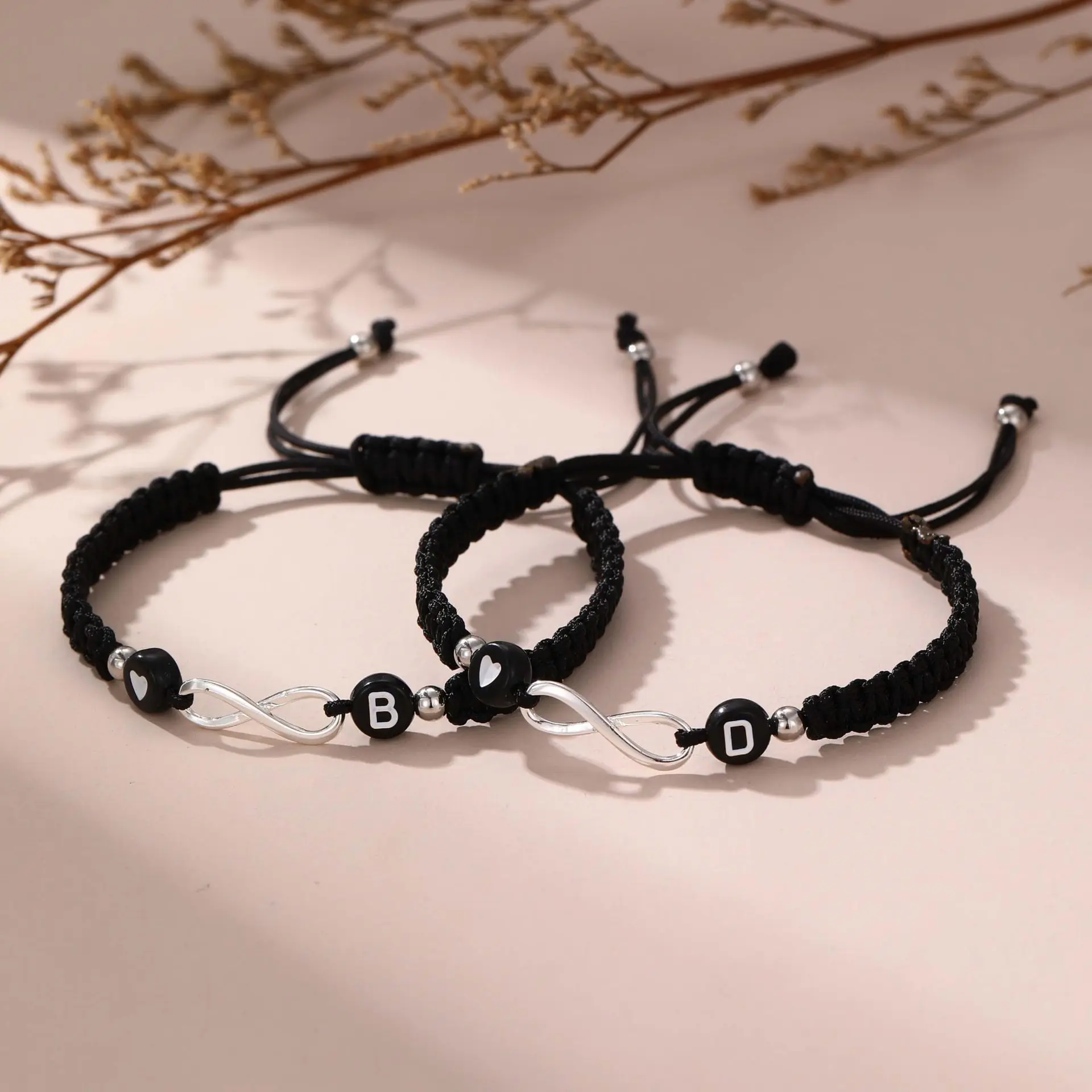 New Arrival Creative Infinity Heart Bracelets for Women Girls Initials Black Rope Weave Bracelet Gifts Couple Jewelry Wholesale
