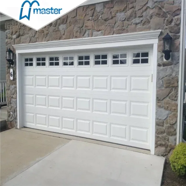 Master Well Hot Sale Customized Sectional Wood Overhead Automatic Electric Steel Garage Doors  With Windows For Villa