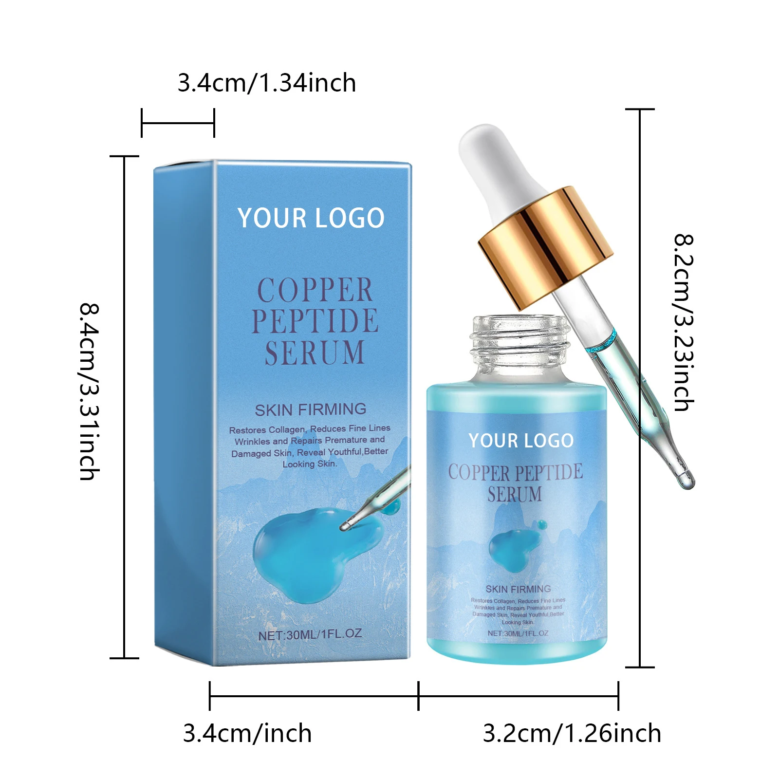 Private Label Organic Vegan Facial Skin Care Whitening Anti Aging Collagen Copper Peptide Face Serum