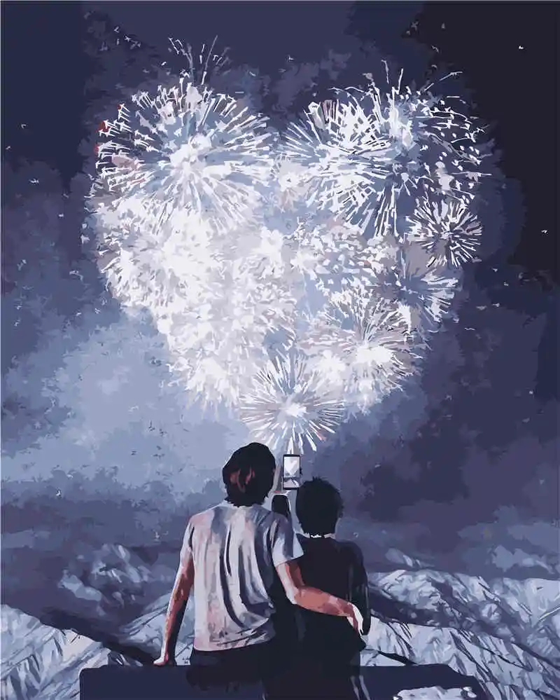 
Under Fireworks Night Lover Couple Diy Oil Painting Paint By Number Kit Adult Wall Art Painting On Canvas For Home Decoration 