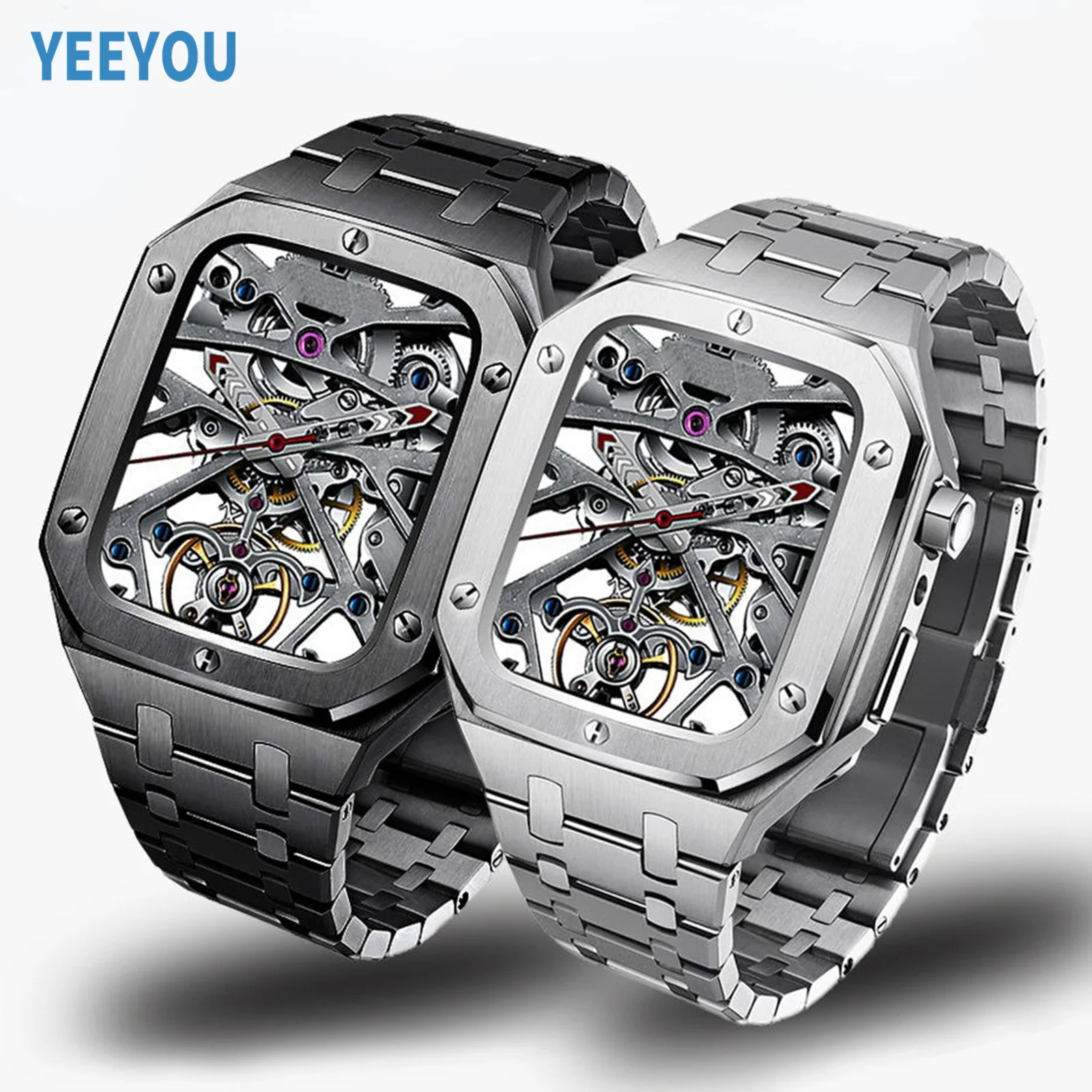 YEEYOU Luxury Stainless Steel Watch Band Smart Watch Case For Apple Watch Ultra Series 8 7
