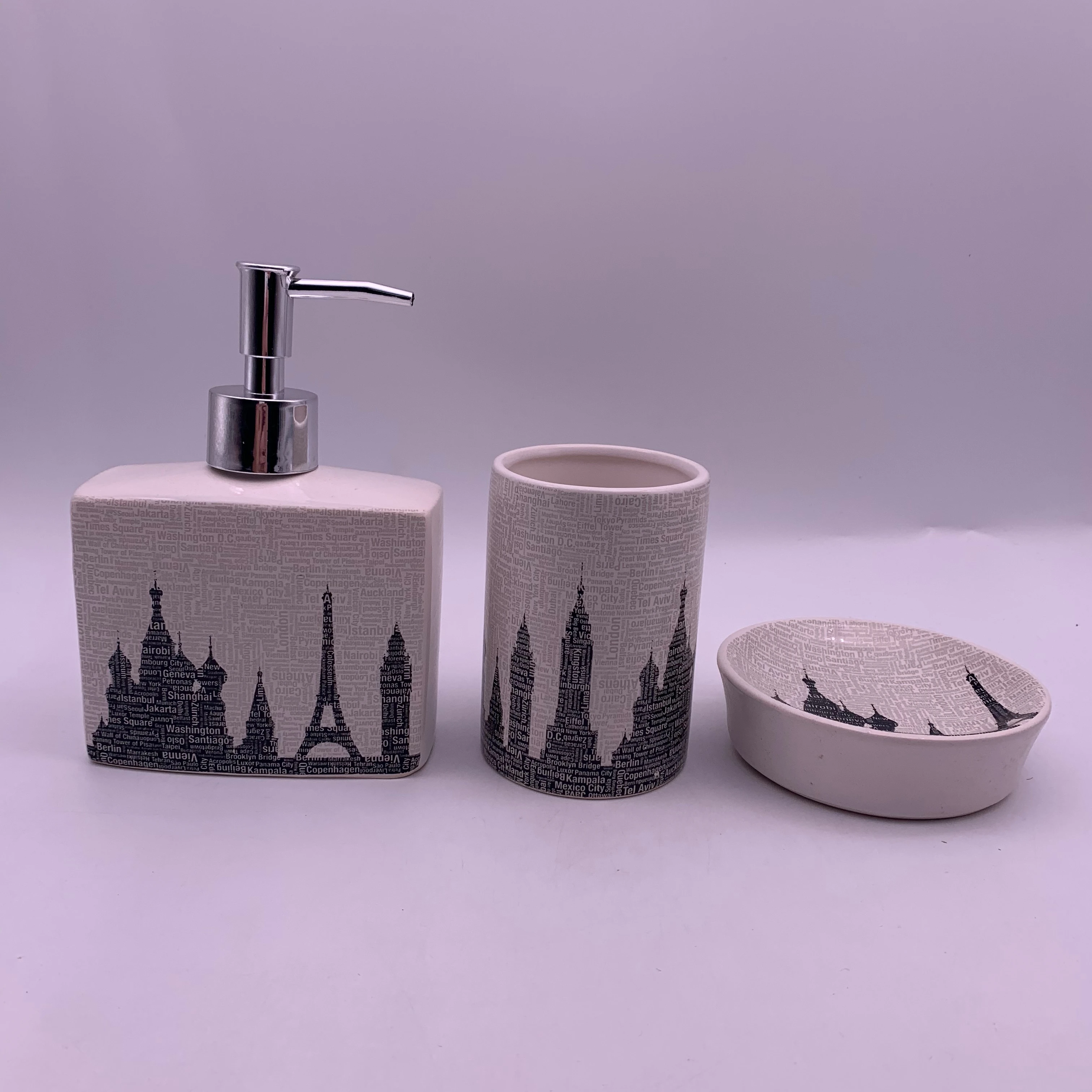 3pcs ceramic bath accessories set include lotion dispenser tumbler soap dish hotel bathroom accessories gift bath set