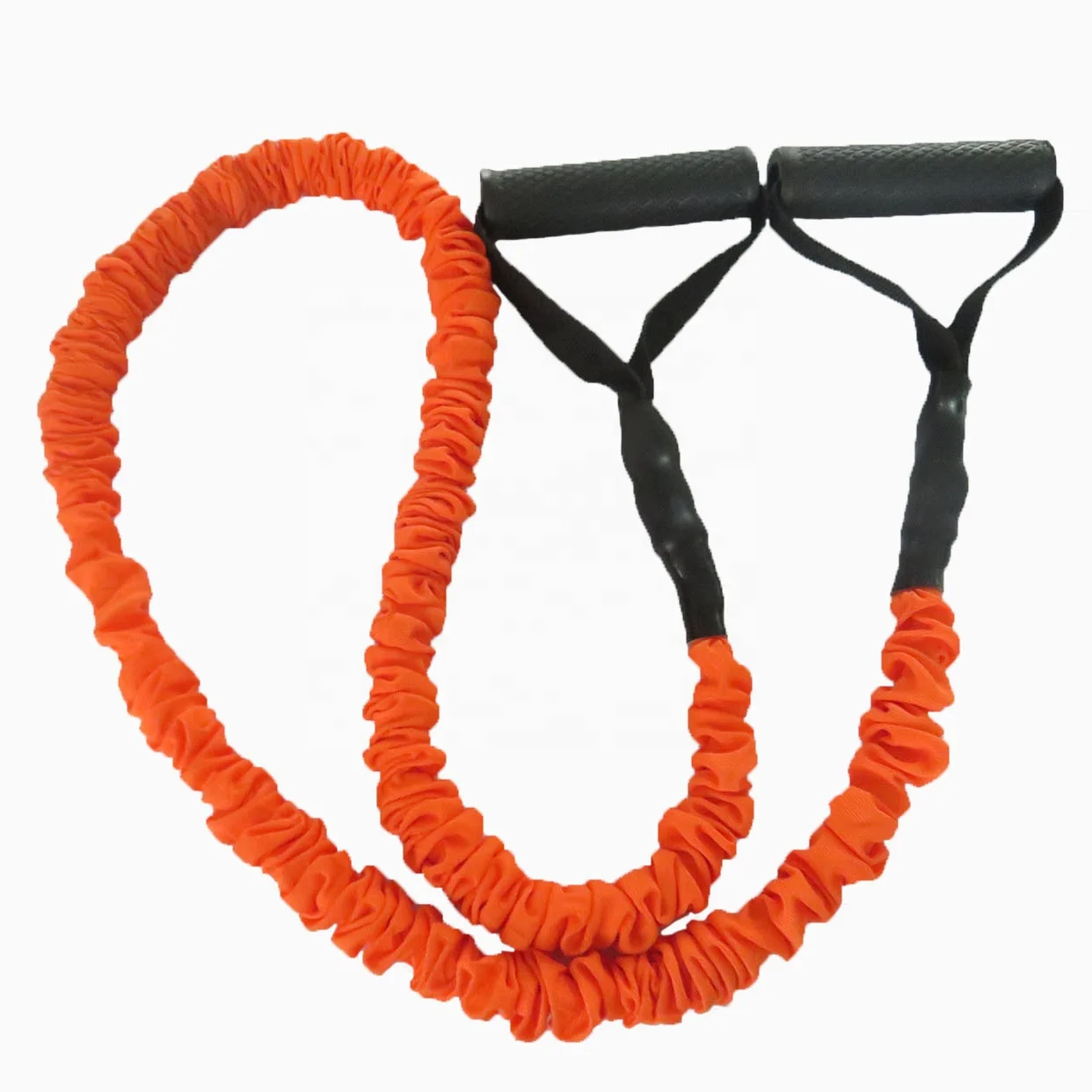 Protective Nylon Sleeve Resistance Band with Handle Grip for Bodybuilding