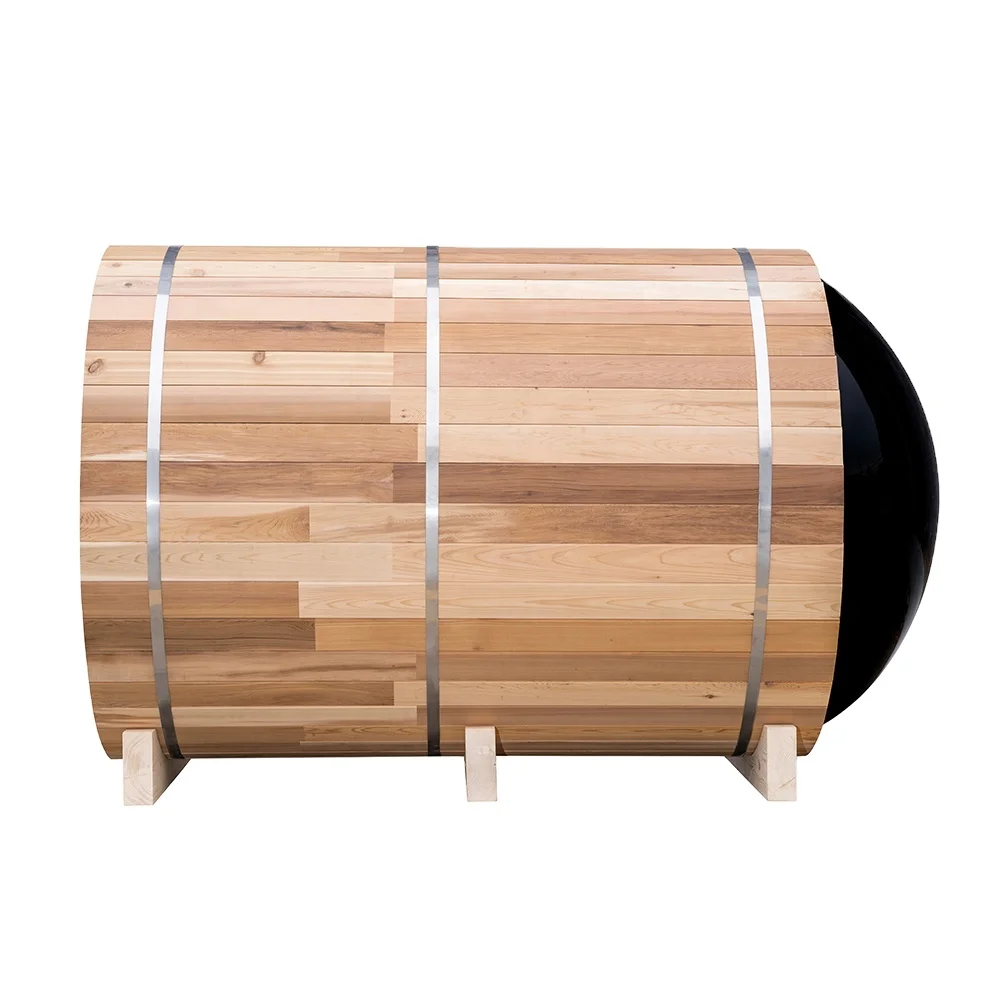 Outdoor Barrel Sauna with Window Pine Hemlock Red Cedar Outdoor Panoramic Barrel Sauna Room