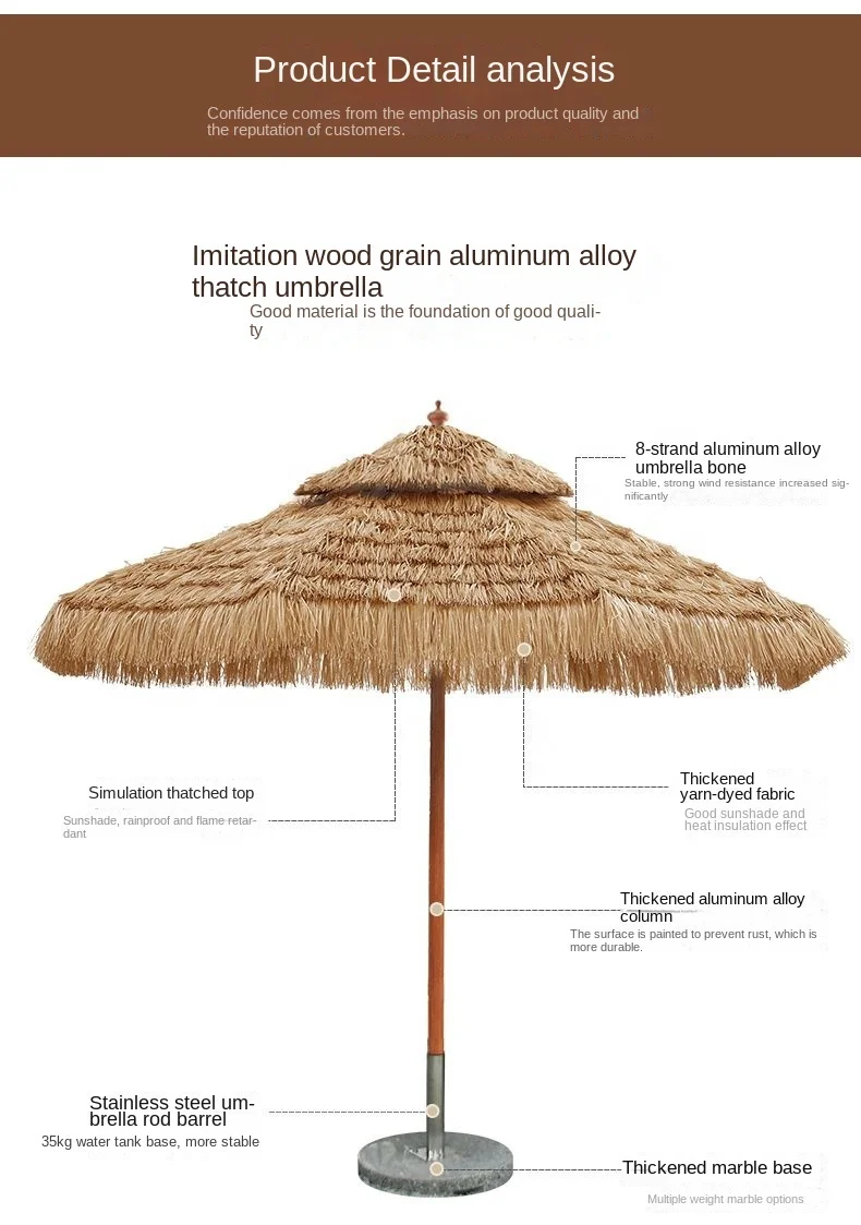 Outdoor Garden Courtyard Beach Sun Protected Parasol Artificial Straw Double Top Thatch Wood Umbrella
