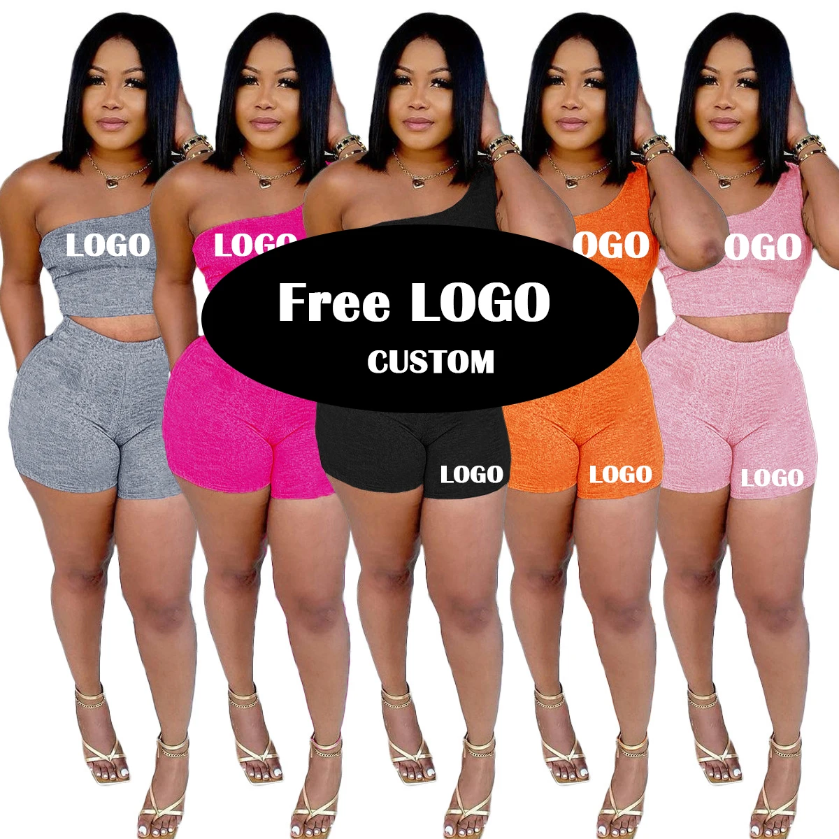 Free LOGO Summer  Two Piece pants Set Short Sleeve Crop Top And Shorts2 piece sets summer women two pieces sexy