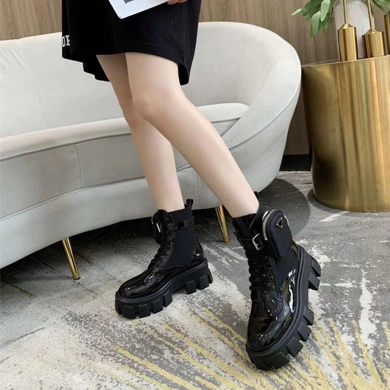 Designer Italy women Monolith brushed rois leather and nylon boot military inspired Removable strap with nylon pouch Rubber sole