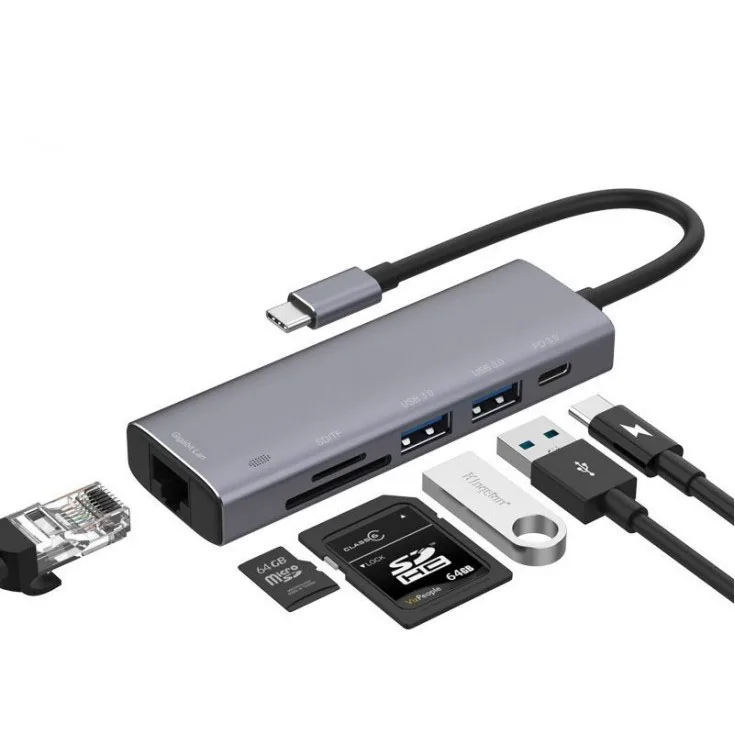 6 in 1 usb c hub with hdtv 1000m ethernet RJ45 usb 3.0 pd 100 for macbook pro