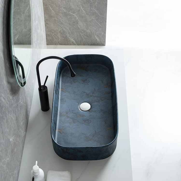 Latest Custom Ceramic Lavabo Sink Washbasin Porcelain Art Sink Rectangle Counter Top Wash Basin For Bathroom Washroom