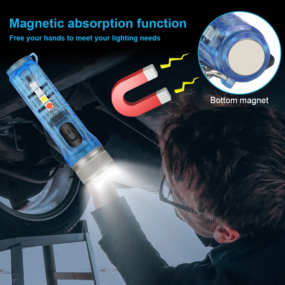 Wholesale Mini Keychain Led Strong Light Flashlight Red and Blue Portable Rechargeable Magnet Suction Clip Hat Mini Flashlight