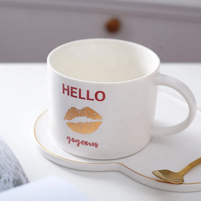 Hot Sale 420ml Pink Heart Shape Porcelain Coffee Cup And Saucer Set Red Heart Shaped Coffee Cup And Saucer