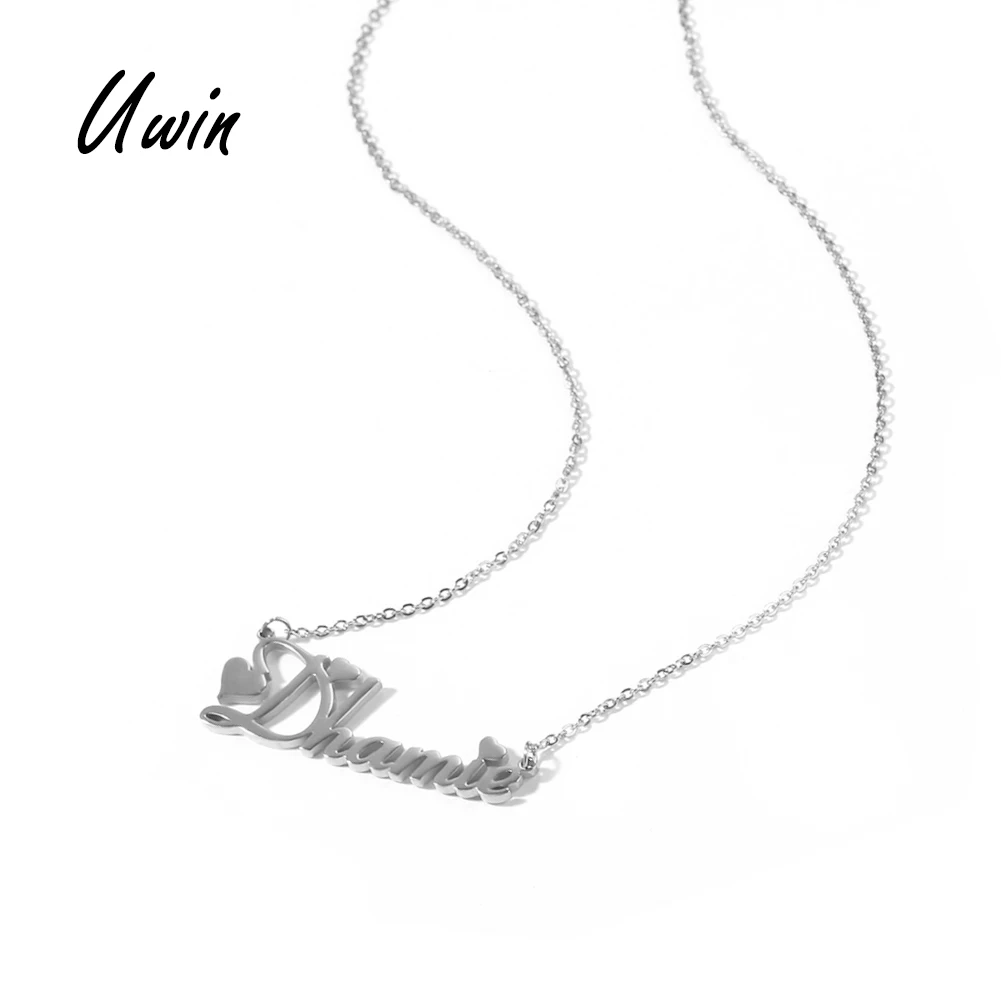 UWIN Trendy Necklace With Name Custom Name Plate Personalized 18K Gold PVD Plated Custom Stainless Steel Name Necklace Jewelry